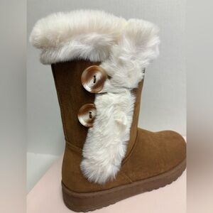 SO Abigail Winter Boots Women's Size 6 Brown SOFT Faux Fur Plush Collar Lining